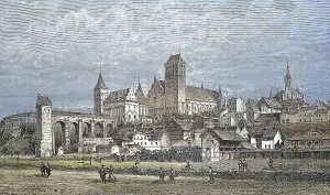 Historical view, 19th century, of the town of Marienwerder