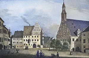 Historical view, 19th century, of the town of Zwickau