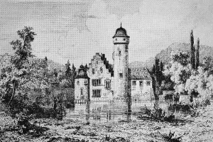 Historical view of Mespelbrunn Palace around 1800