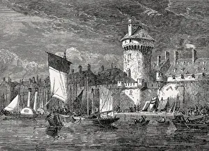 Historical view of Saint-Malo, a historic French port in Brittany on the Channel coast