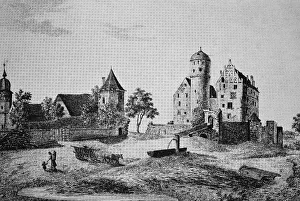 Historical view of Sommersdorf Castle circa 1800