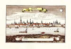 Historical view of the town of Duesseldorf on the Rhine