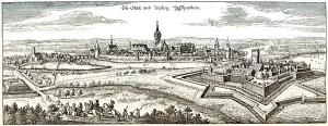 Historische Zeichnung, Stadtansicht mit Zitadelle
