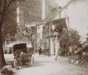 History of the Automobile, street view with car in Pont du Loup