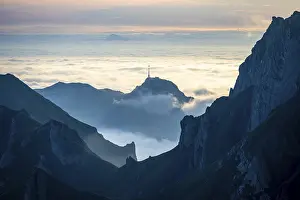Hoher Kasten and mountains at sunrise