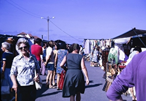 Holiday resort Puerto de la Cruz, Tenerife, Canary Islands, Spain, 1974 People at the street market, Europe