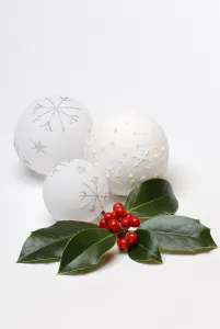 Holly branch and Christmas baubles
