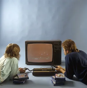 Home video games in the 1980s. A home video game console from Intellivison released by Mattel electronics in 1979