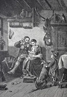 Homecoming of the hunter after the hunt to his family