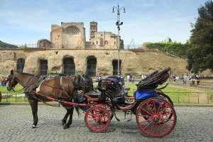 Horse-drawn carriage, in front of Colosseum