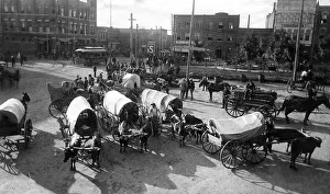 Horse-drawn carts, historic photograph
