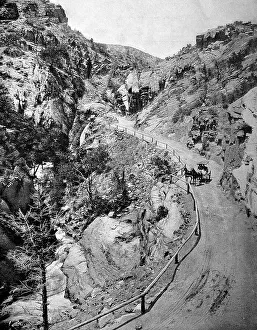 Horse-drawn wagon on the Utah Pass road at Pikes Peak