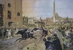 Horse racing on the Corso in Rome in 1870