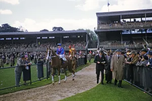 Horse racing at Flemington Racecourse, Melbourne, Australia, 1956, Oceania