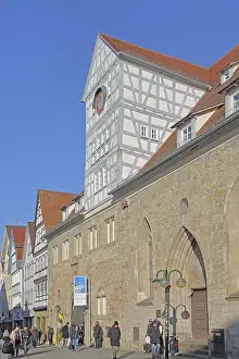 Framed Print : Hospital courtyard built 13th century with half-timbered buildings