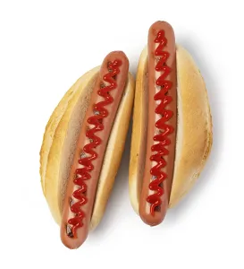 Hot dog with ketchup isolated on white background