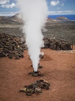 Hot water and steam vents in the Timanfaya National Park (also called The Montanas del Fuego or Mountains of Fire)