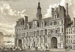 Hotel de Ville, Paris, antique steel engraved print