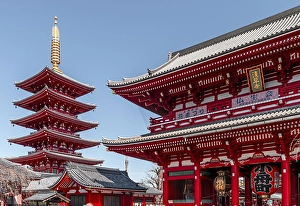 Category Buddhism Prints: HOzOmon Gate and Five-Story Pagoda of Sensoji