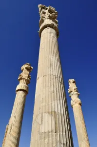 Huge columns at the Achaemenid archaeological site of Persepolis