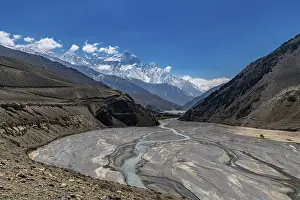 Huge riverbed before the Annapurna mountain range