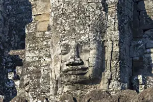 Framed Print : Huge stone-carved face of Bodhisattva Lokeshvara