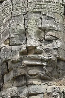Huge stone-carved faces of the Bodhisattva Lokeshvara or Avalokiteshvara