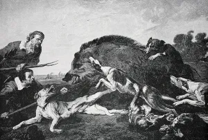 The hunt for the boar, hunters