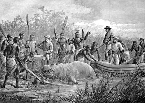 Hunting hippo in Angola in West Africa