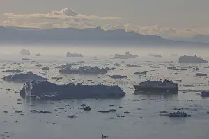 Hurtigruten ship sails through icebergs and ice floes