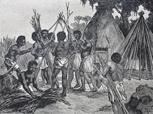 Hut building among the Biheno people