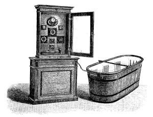 Hydroelectric bathroom cabinet with battery and power regulation equipment