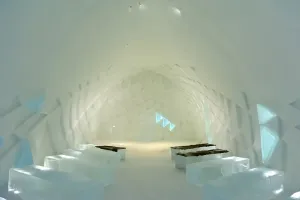Ice art, chancel made of ice, church
