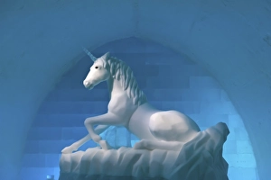 Category Scandinavia Prints: Ice art, unicorn, Jukkasjaervi Icehotel
