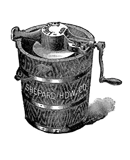 Ice cream maker, historic kitchen utensils