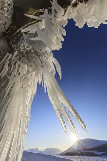 Ice formations, icicles, frozen lake