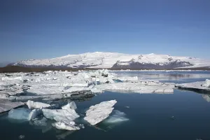 Icebergs on the Joekulsarlon glacial lake or lagoon