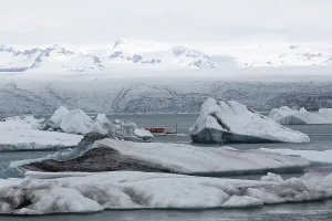 Icebergs on the Joekulsarlon glacial lake or lagoon
