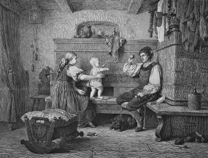 Idyllic family home, historical engraving, 1869