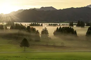 Idyllic landscape at sunrise with mountains