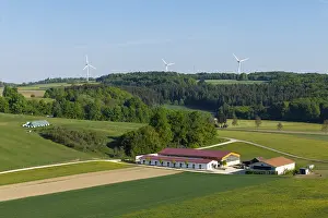 Idyllic rural scene with windmills