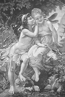 Idyllic symbol of spring with two elves