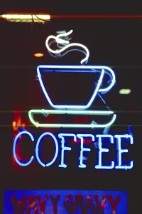 Illuminated advertising at a coffee shop