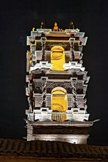 Category Cities DE Prints: Illuminated church tower with intricate architectural details at night