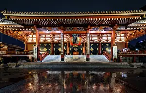 Illuminated main hall of Asakusa Shrine or Senso-ji Temple