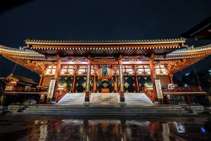 Illuminated main hall of Asakusa Shrine or Senso-ji Temple