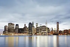 Illuminated Manhattan skyline at night