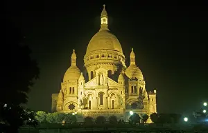 Illuminated Sacre Coeur at night