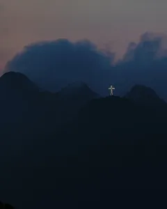 Illuminated steel cross on Monte Mar di Capanna