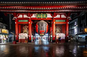 Illuminated Thunder Gate Kaminarimon of Asakusa Shrine or Senso-ji Temple
